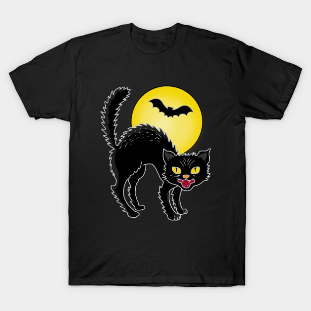 Vintage Black Cat T-Shirt by valentinahramov